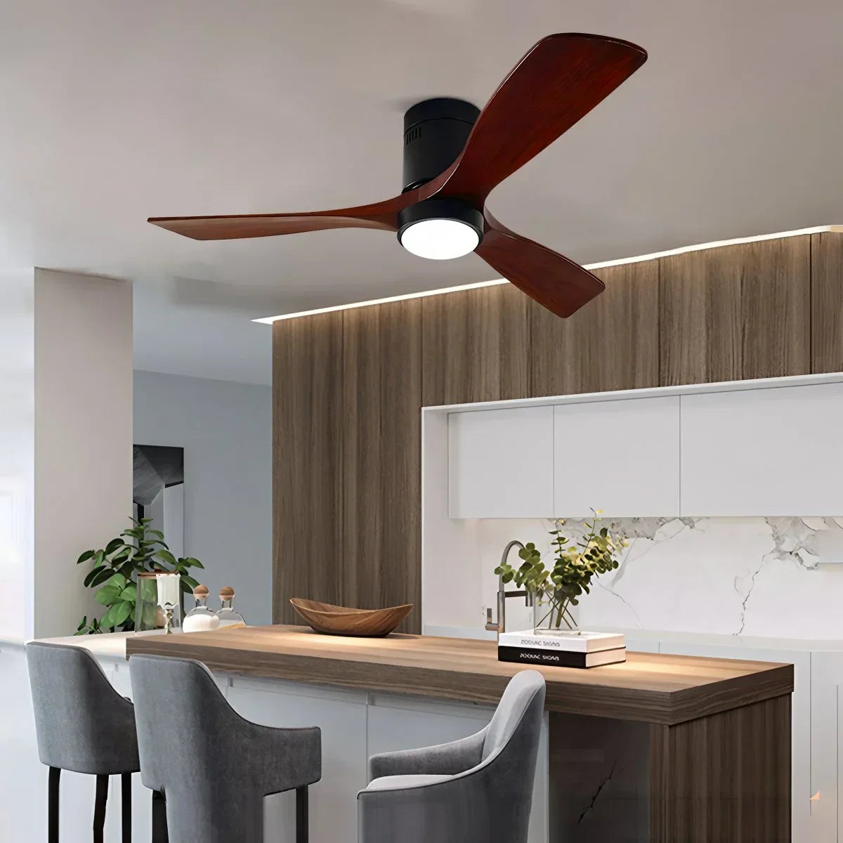 Mid-century Modern Hugger Ceiling Fan Lamp | Desfino