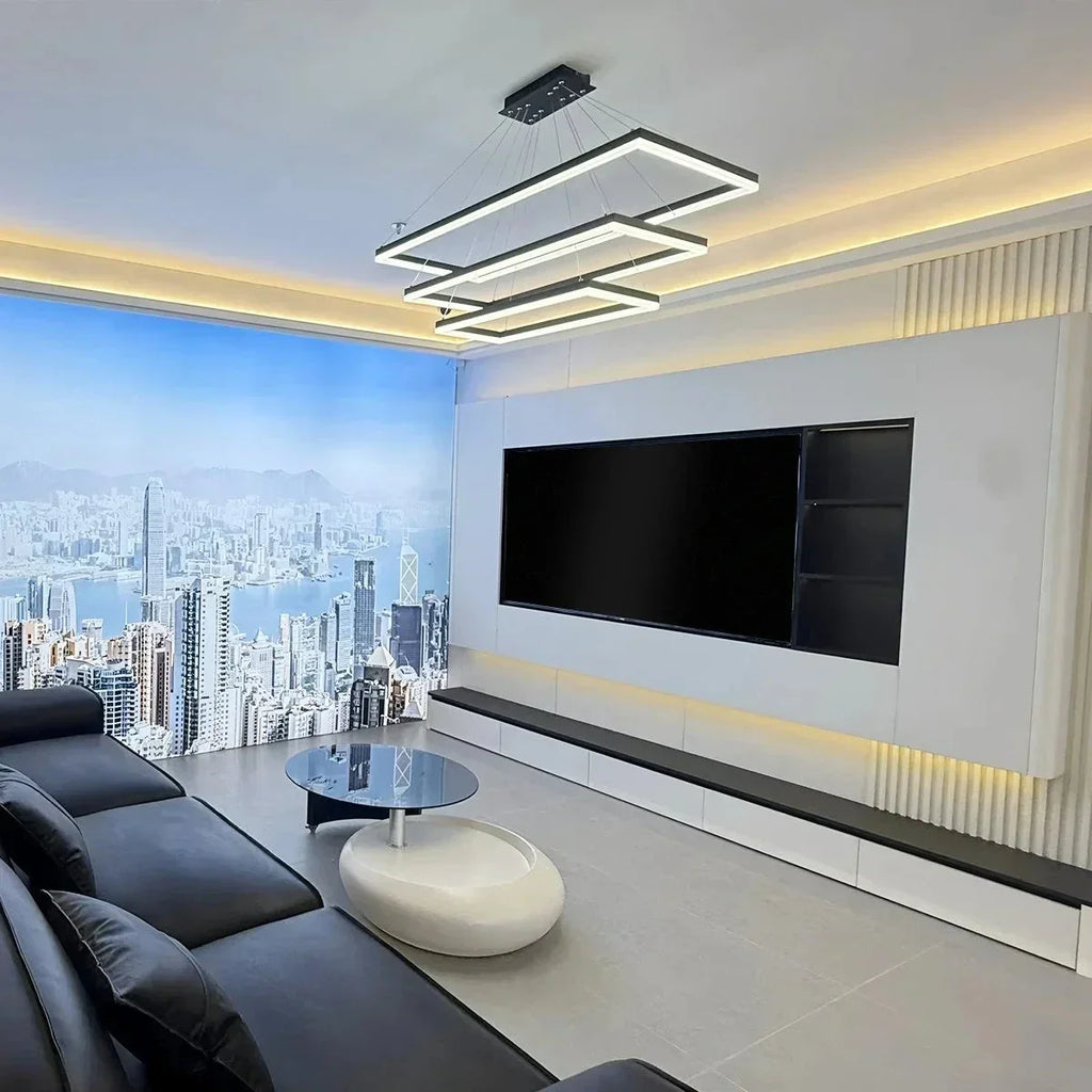 Modern Black Tiered Rectangular Chandelier | Desfino