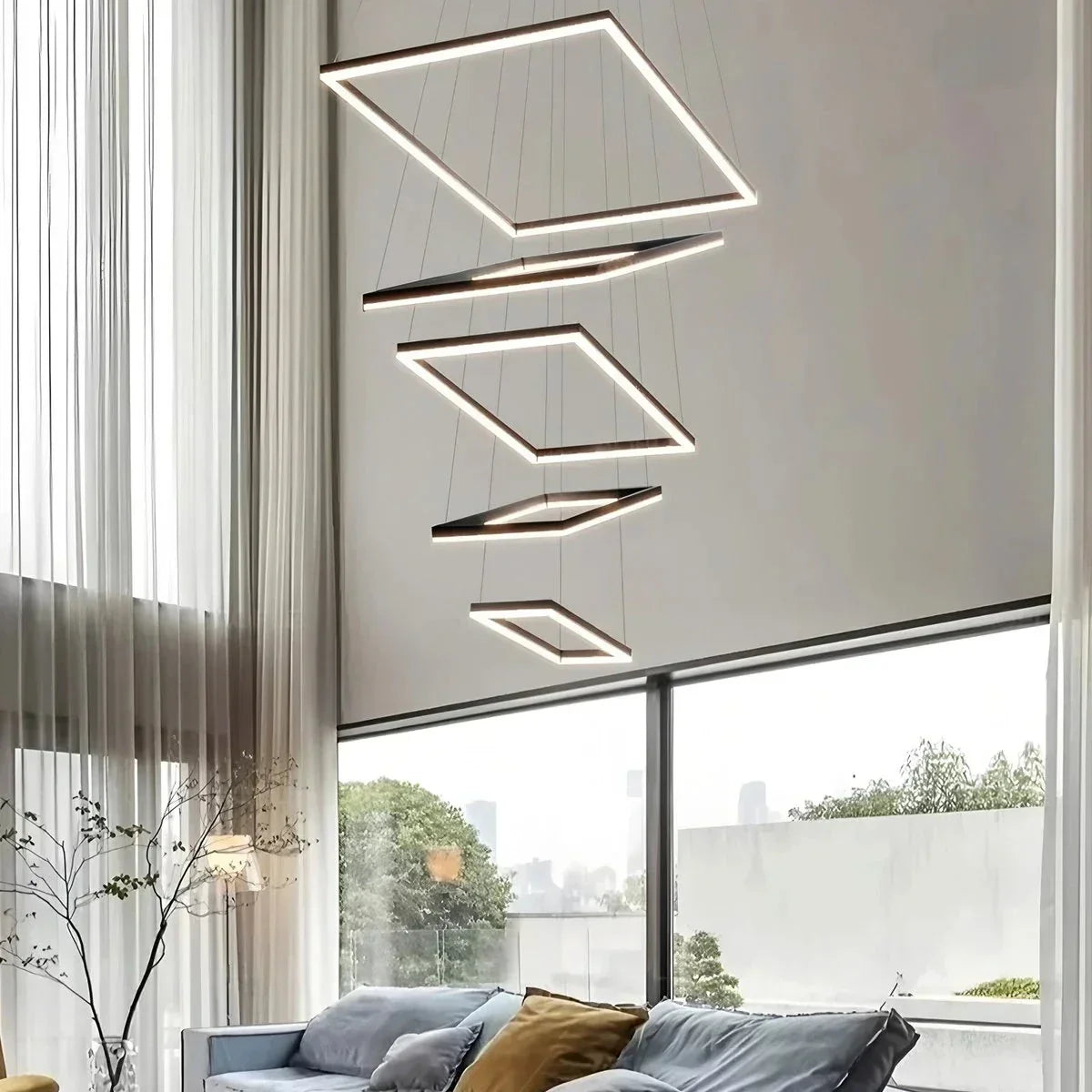 Modern Black Tiered Rectangular Chandelier | Desfino