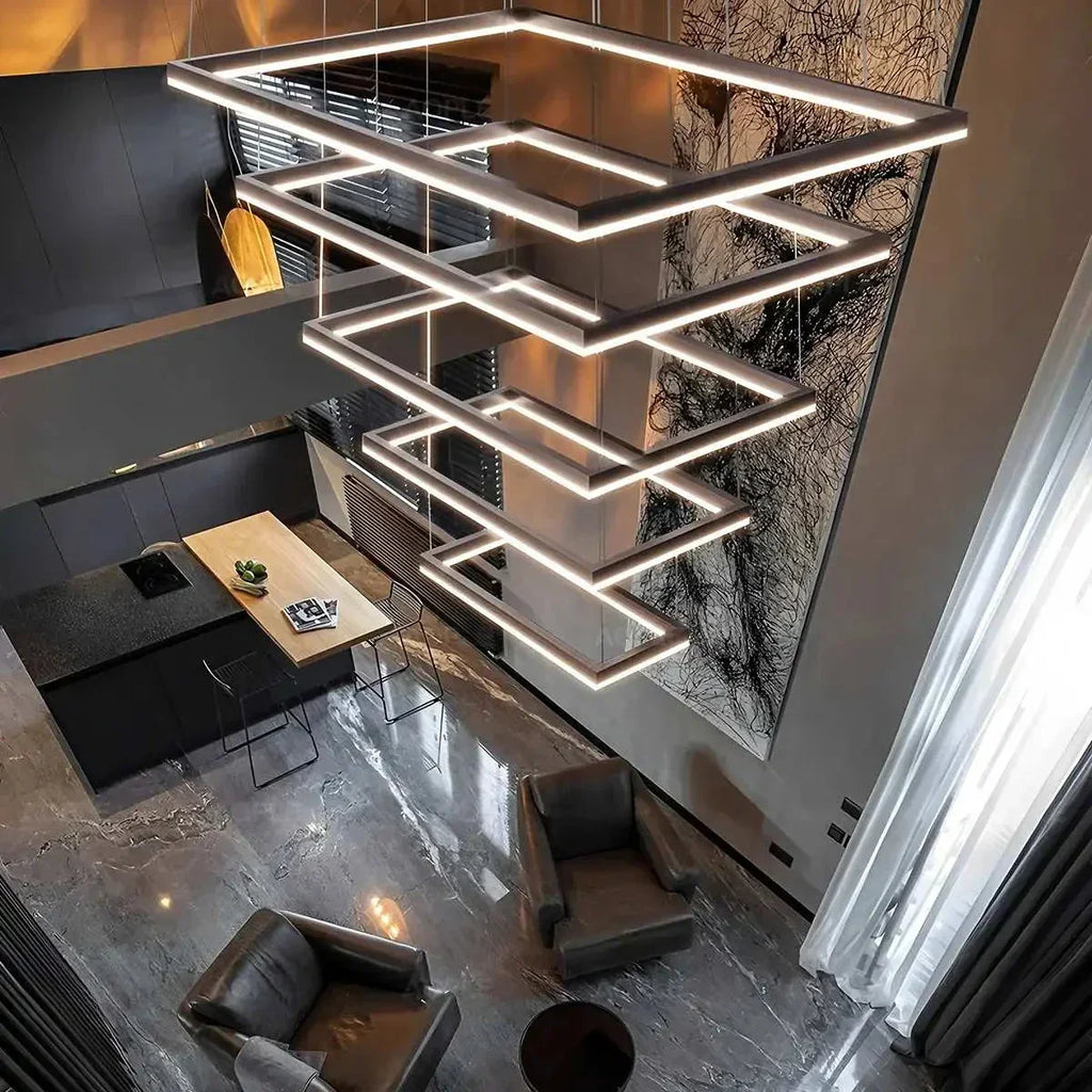 Modern Black Tiered Rectangular Chandelier | Desfino