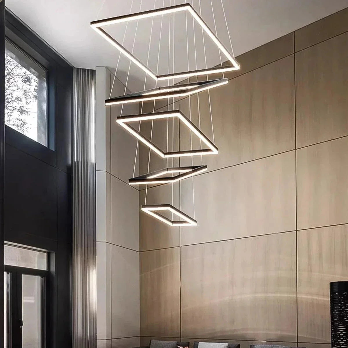 Modern Black Tiered Rectangular Chandelier | Desfino