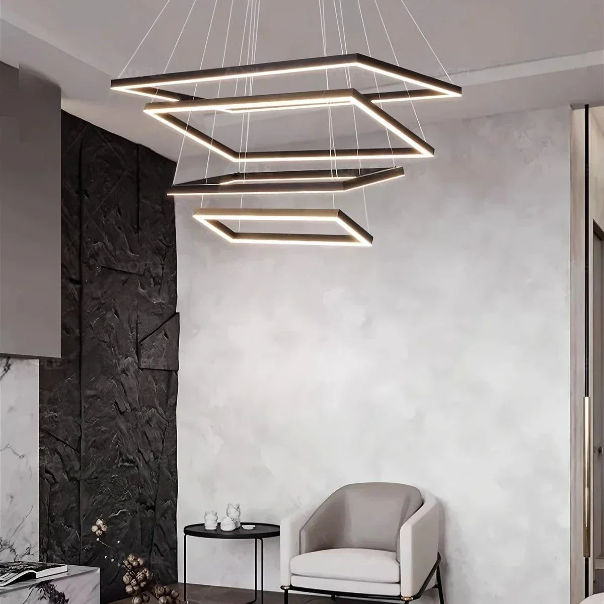 Modern Black Tiered Rectangular Chandelier | Desfino