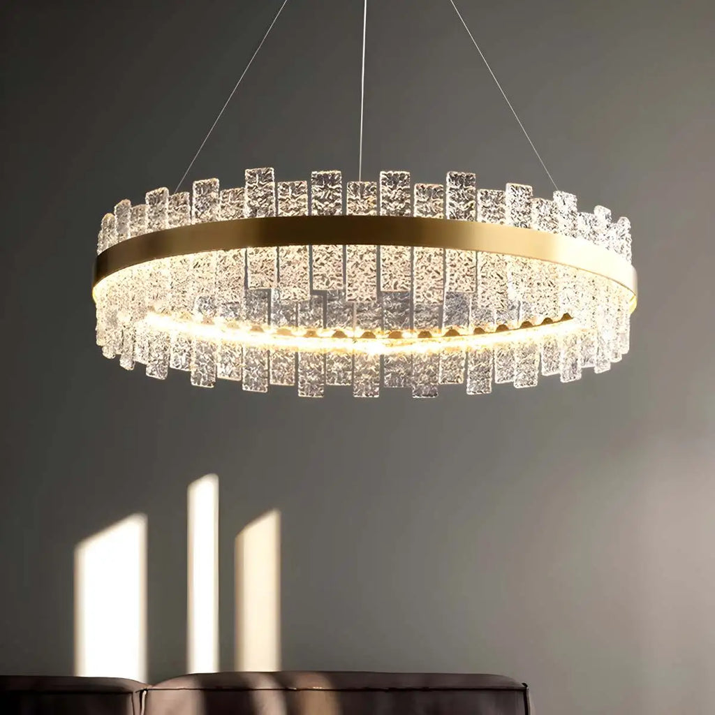 Moderner Kronleuchter aus mattiertem Glas und Kristall | Desfino