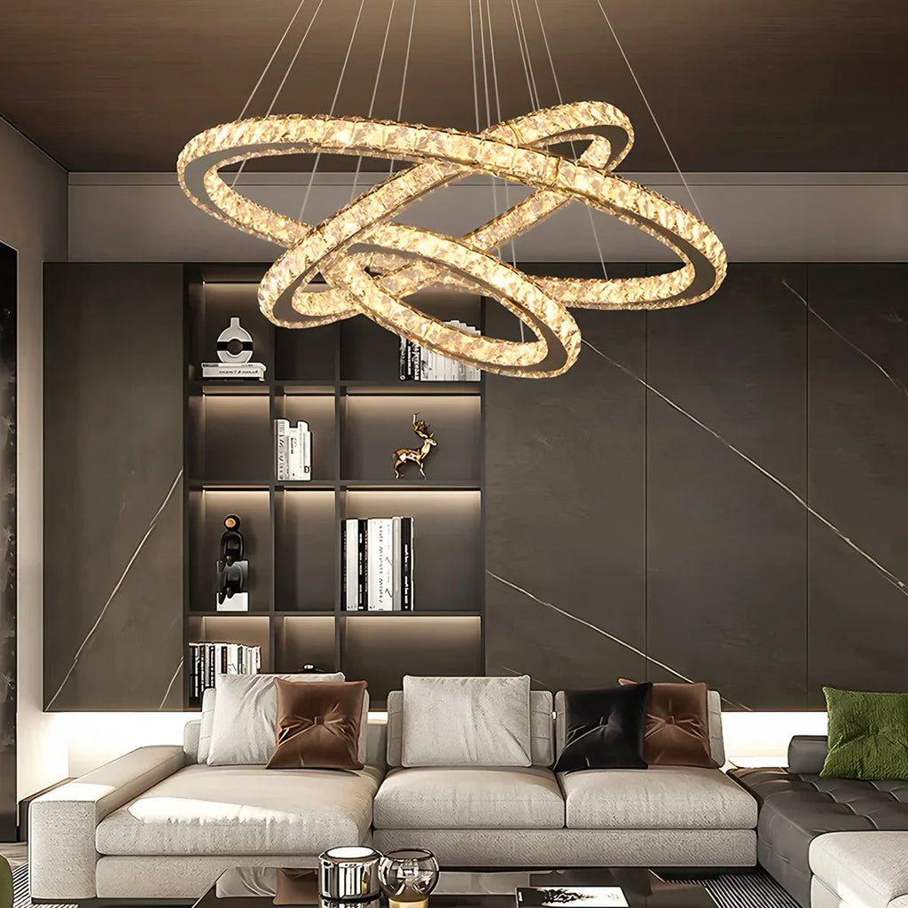 Moderner runder LED-Kristallkronleuchter im Light-Luxury-Stil | Desfino