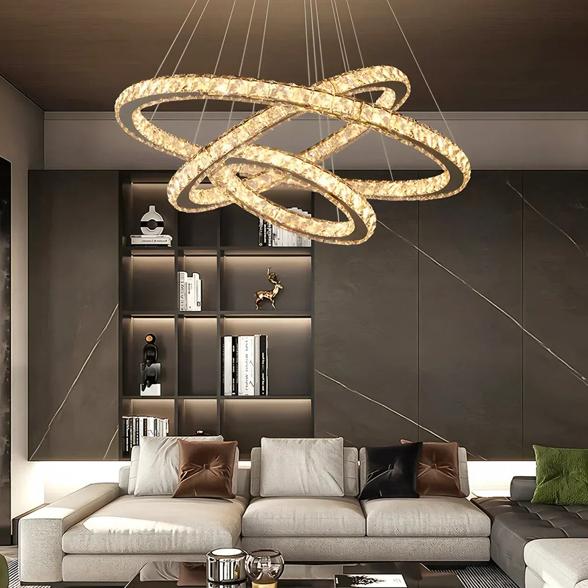 Moderner runder LED-Kristallkronleuchter im Light-Luxury-Stil | Desfino