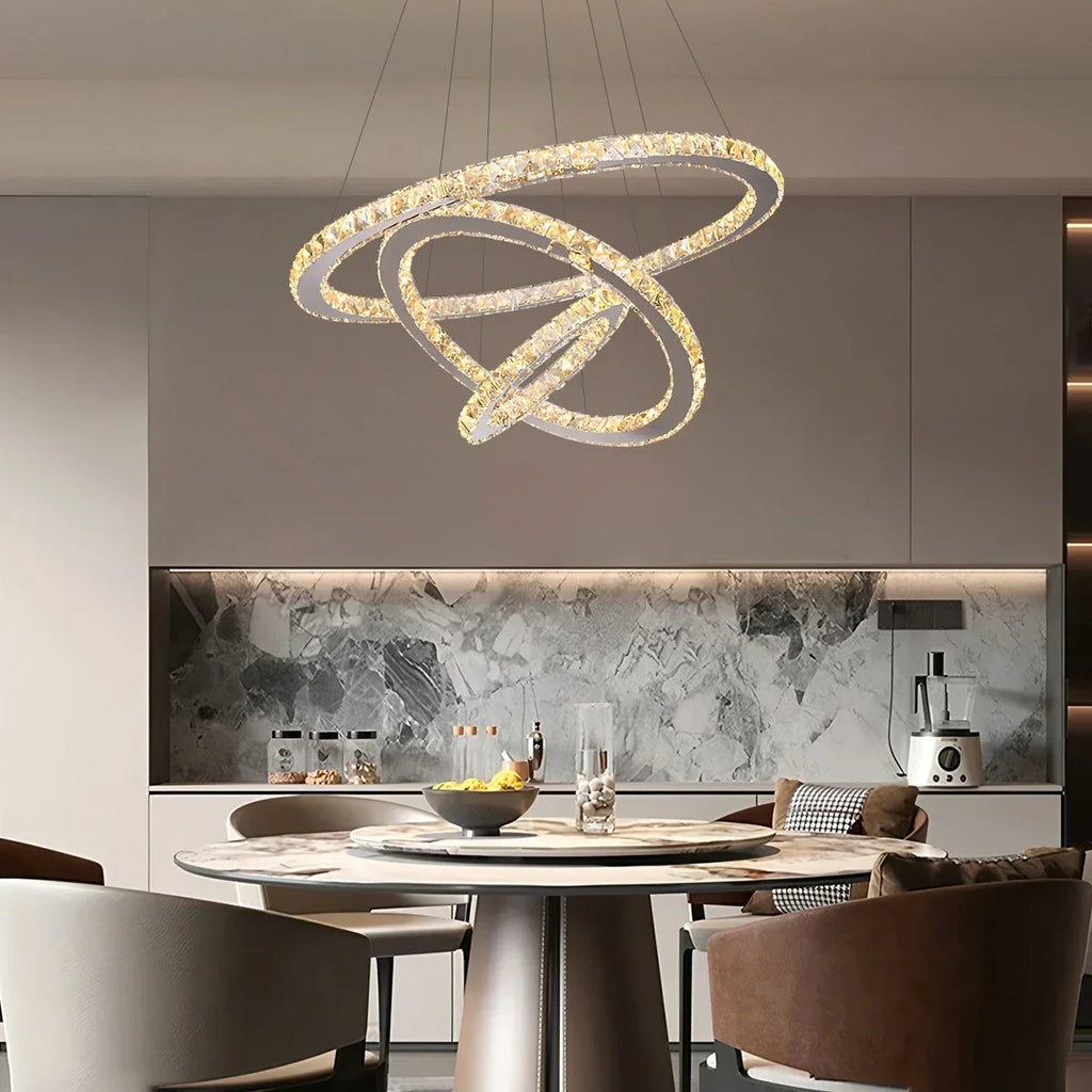Moderner runder LED-Kristallkronleuchter im Light-Luxury-Stil | Desfino