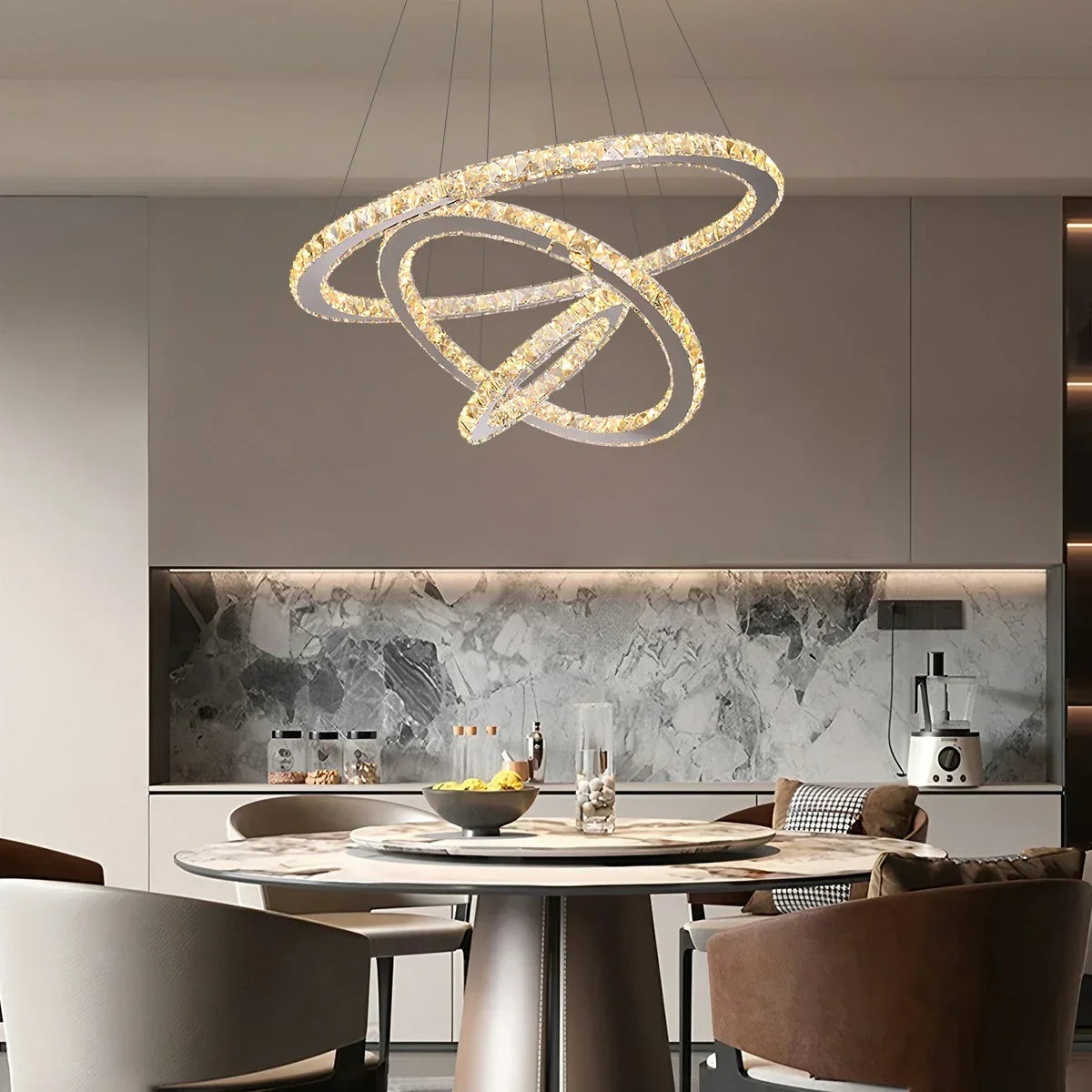 Moderner runder LED-Kristallkronleuchter im Light-Luxury-Stil | Desfino
