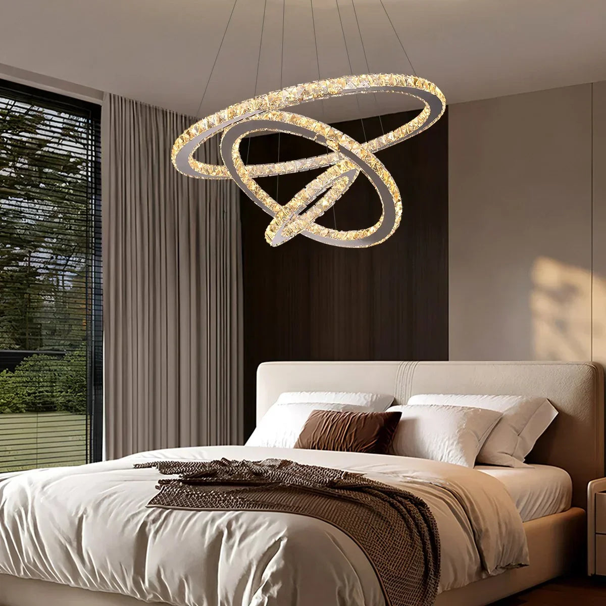 Moderner runder LED-Kristallkronleuchter im Light-Luxury-Stil | Desfino