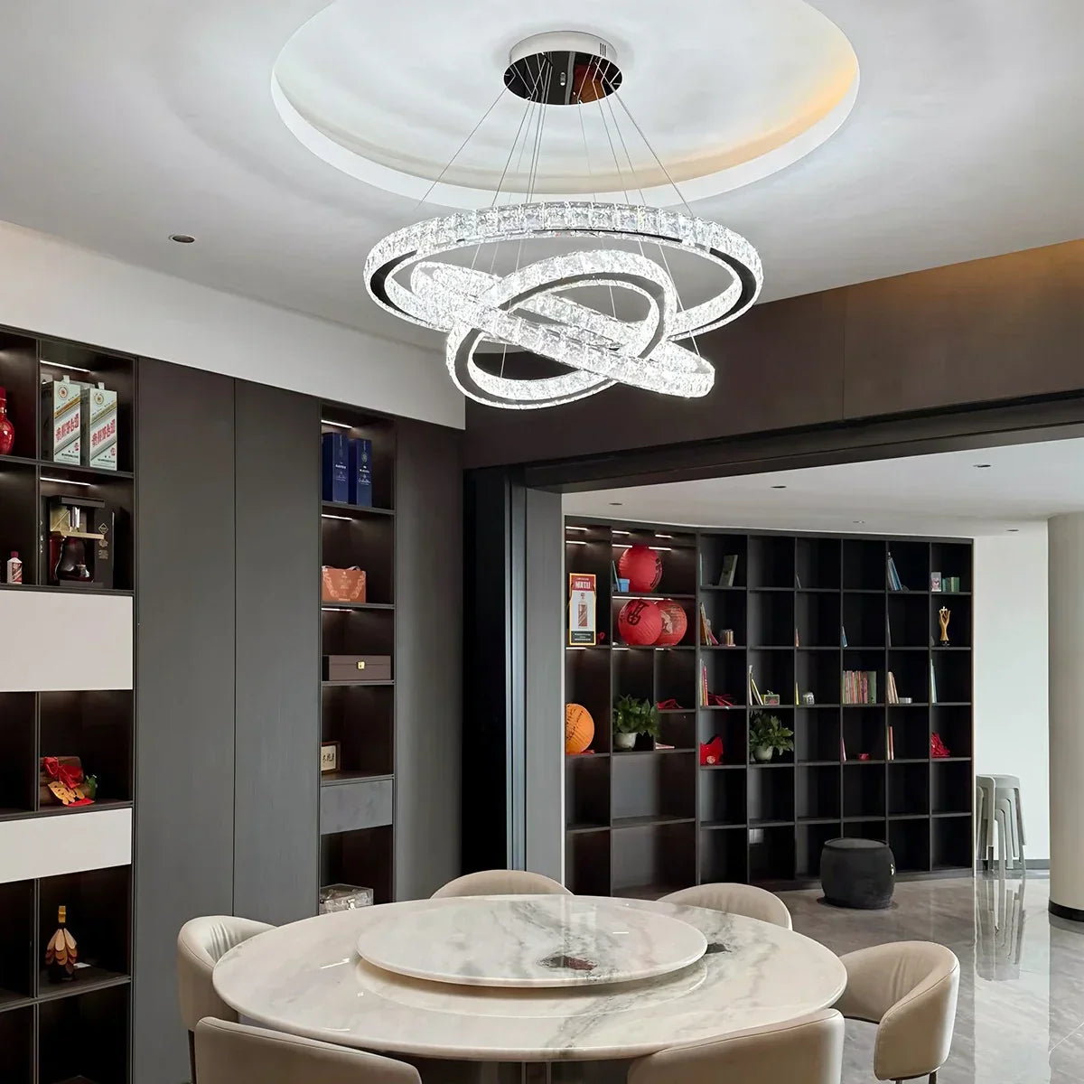 Moderner runder LED-Kristallkronleuchter im Light-Luxury-Stil | Desfino