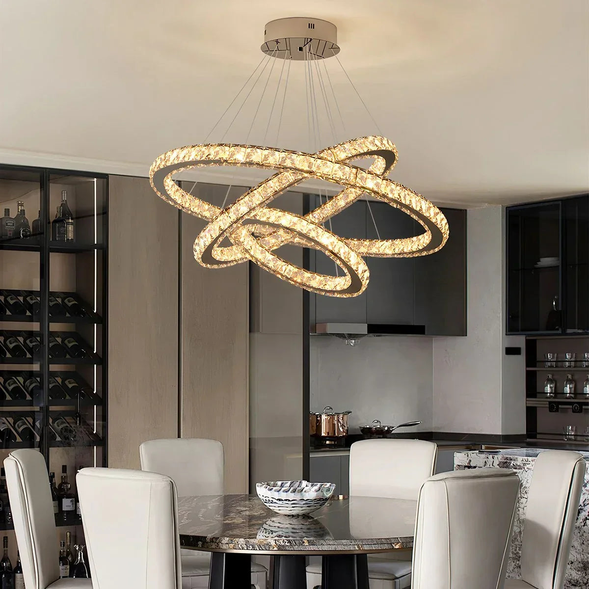 Moderner runder LED-Kristallkronleuchter im Light-Luxury-Stil | Desfino