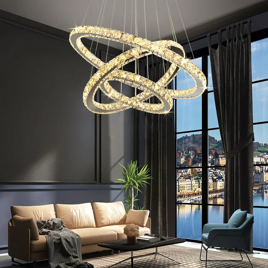 Moderner runder LED-Kristallkronleuchter im Light-Luxury-Stil | Desfino