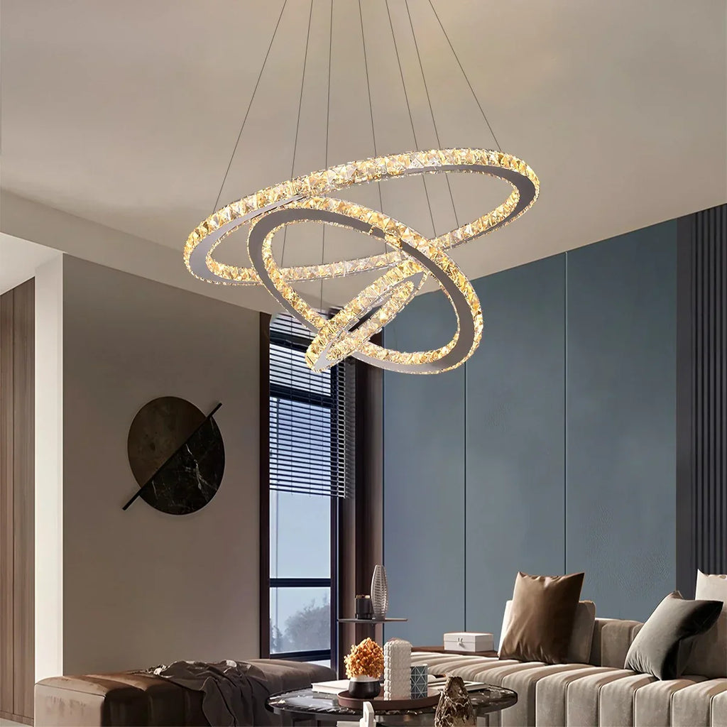 Moderner runder LED-Kristallkronleuchter im Light-Luxury-Stil | Desfino