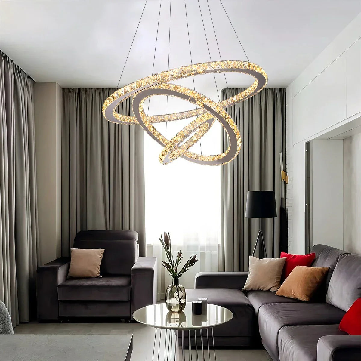 Moderner runder LED-Kristallkronleuchter im Light-Luxury-Stil | Desfino