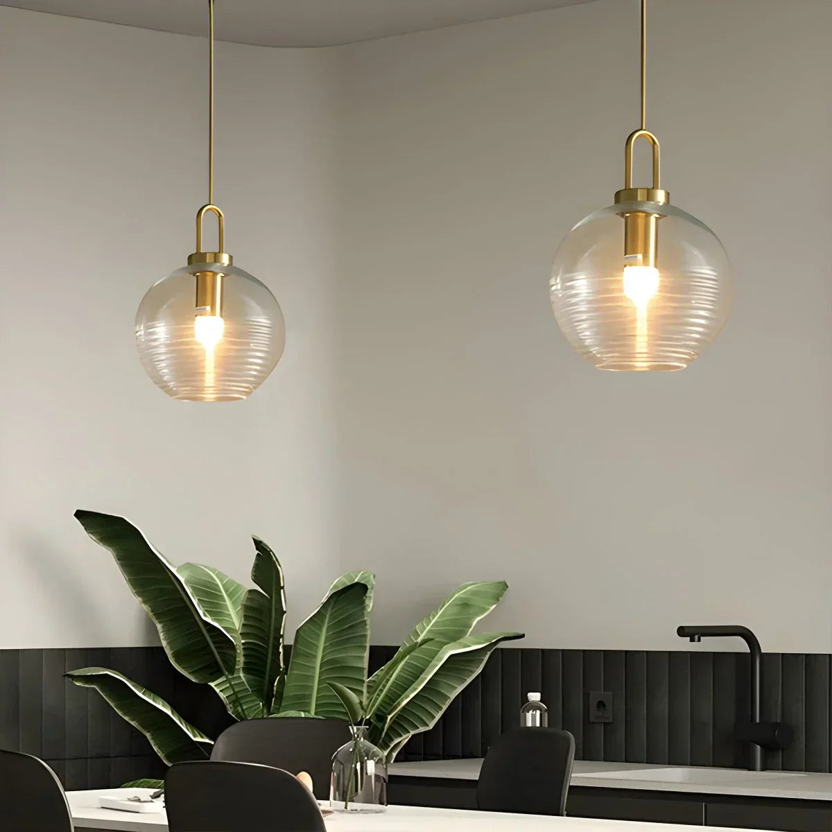 Modern Ribbed Clear Glass Pendant Light | Desfino