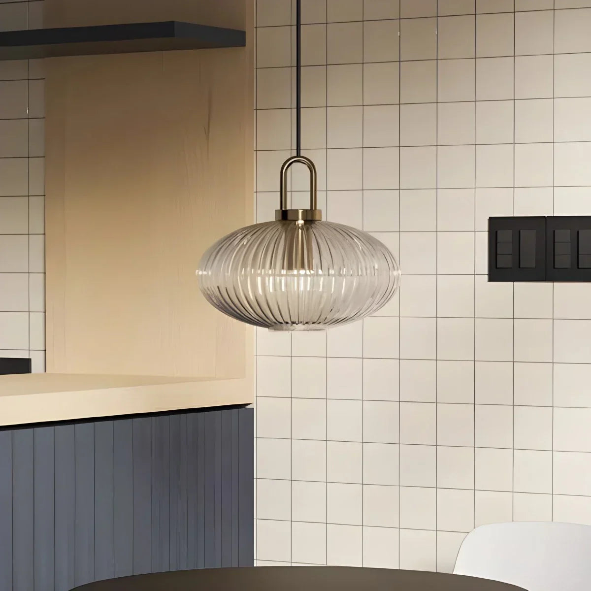 Modern Ribbed Clear Glass Pendant Light | Desfino