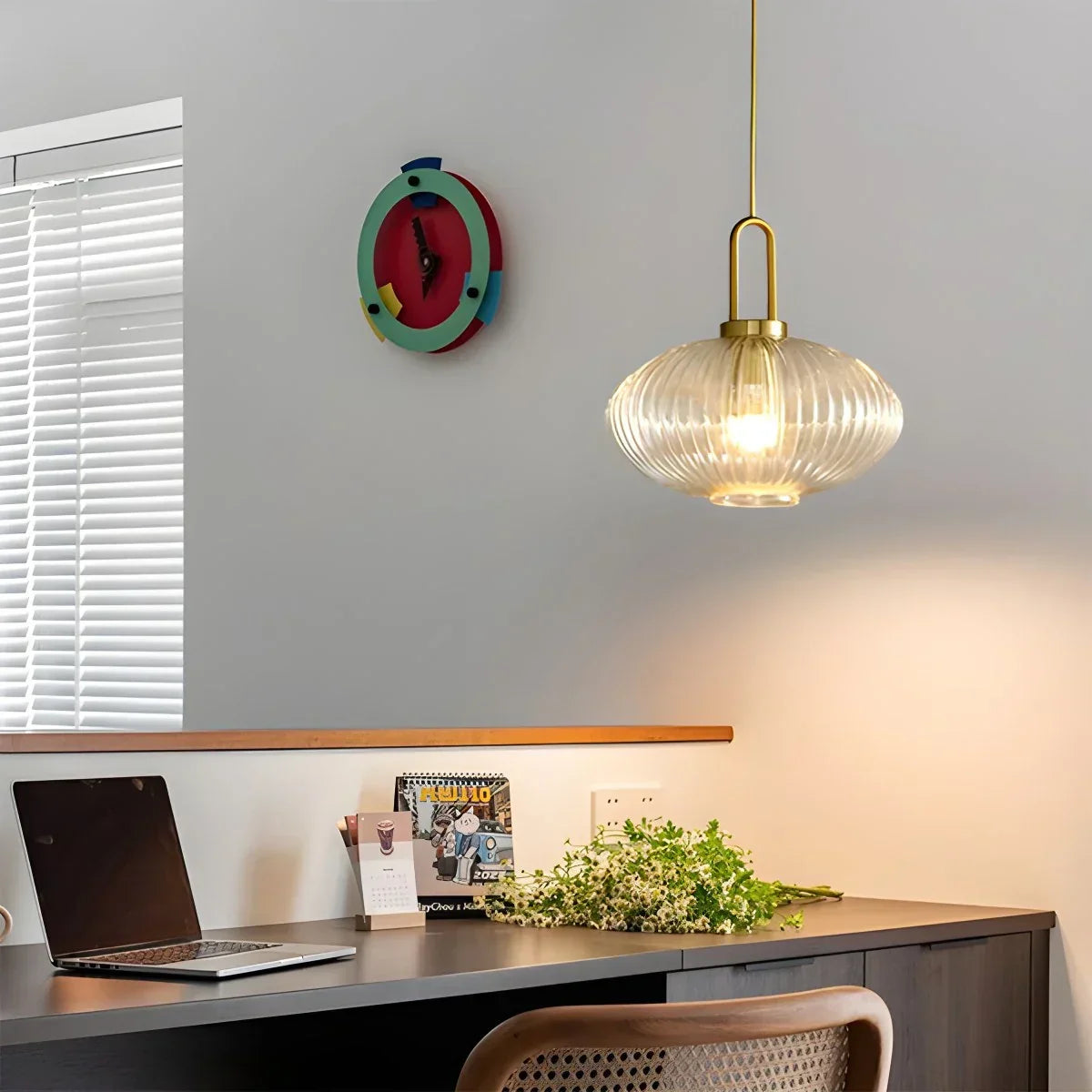 Modern Ribbed Clear Glass Pendant Light | Desfino