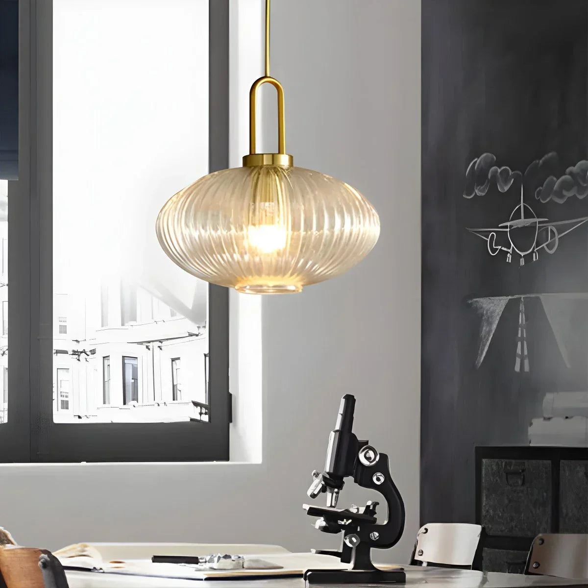 Modern Ribbed Clear Glass Pendant Light | Desfino