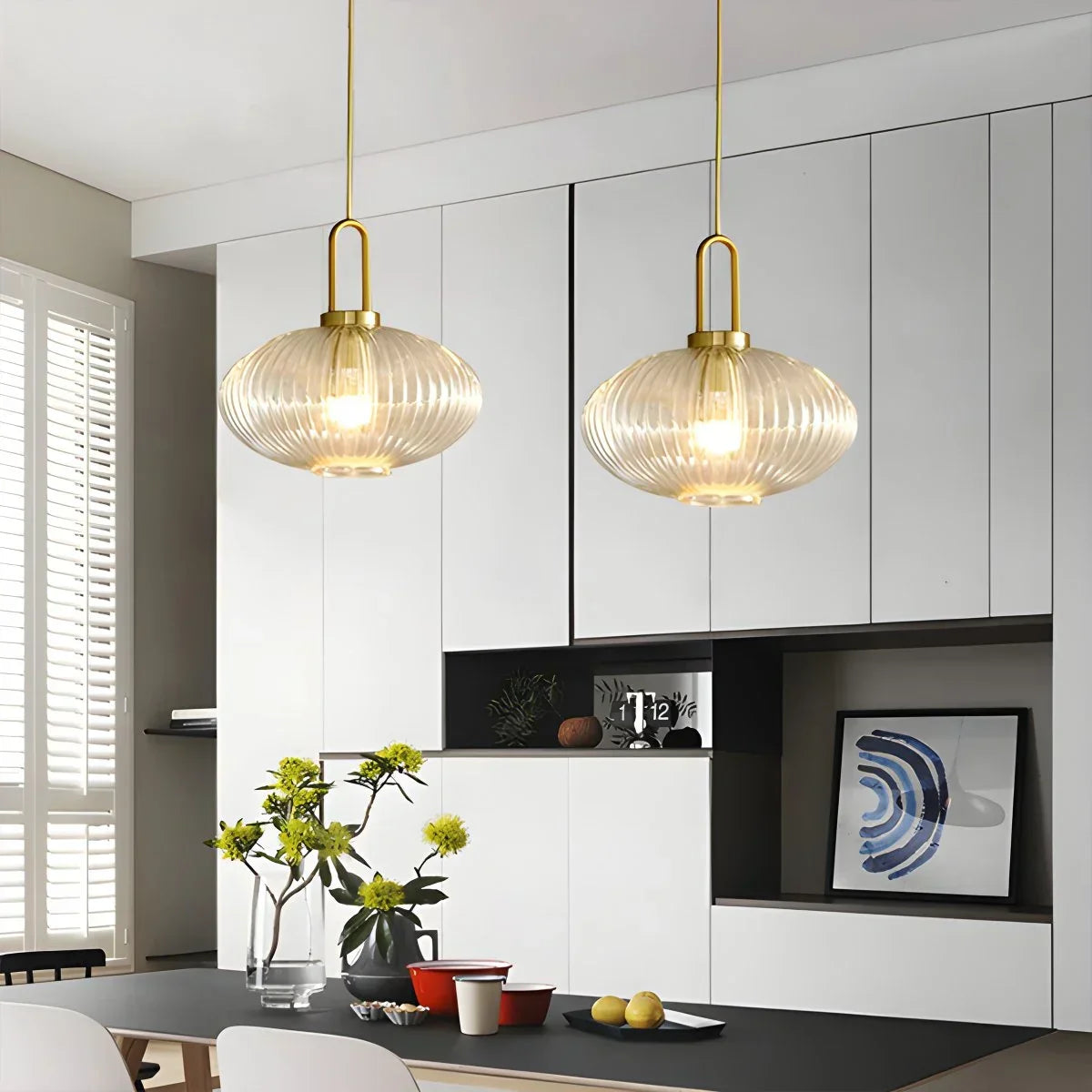 Modern Ribbed Clear Glass Pendant Light | Desfino