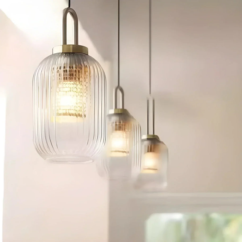 Modern Ribbed Clear Glass Pendant Light | Desfino