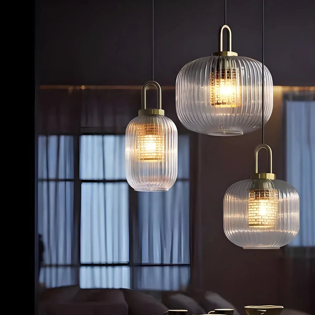 Modern Ribbed Clear Glass Pendant Light | Desfino