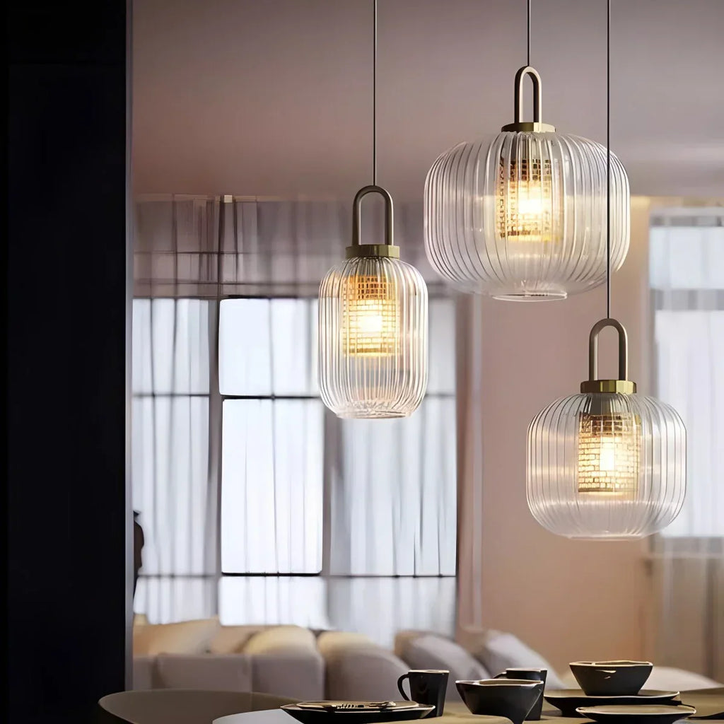 Modern Ribbed Clear Glass Pendant Light | Desfino