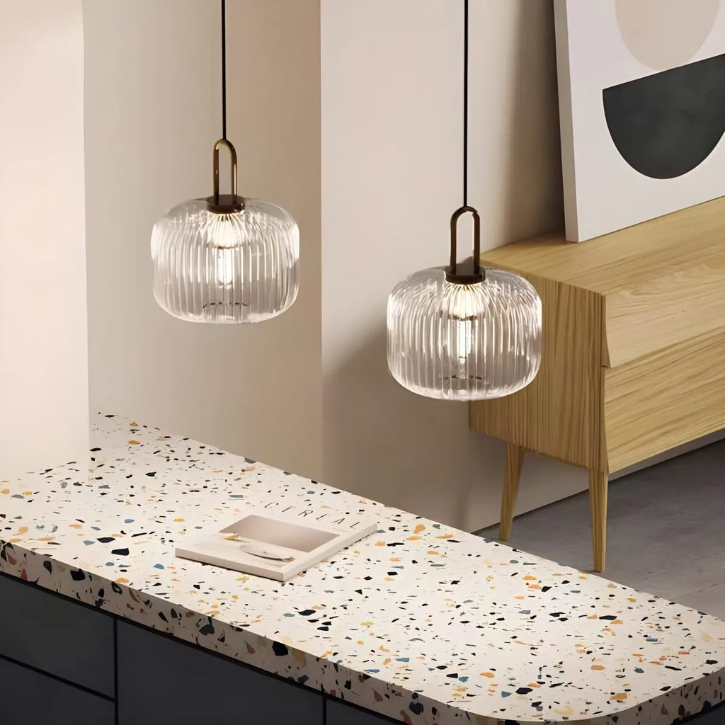 Modern Ribbed Clear Glass Pendant Light | Desfino