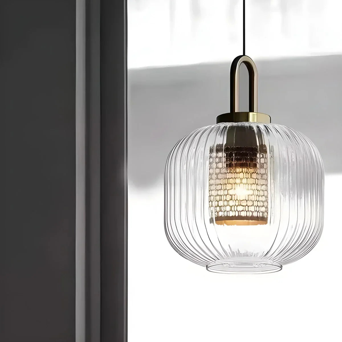 Modern Ribbed Clear Glass Pendant Light | Desfino