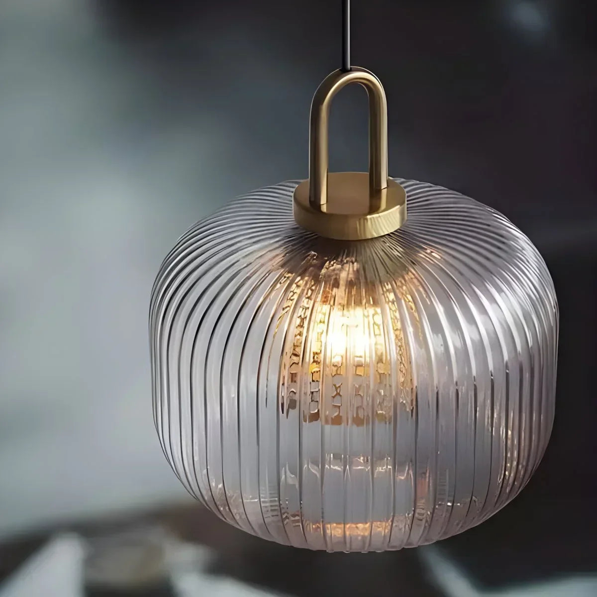 Modern Ribbed Clear Glass Pendant Light | Desfino