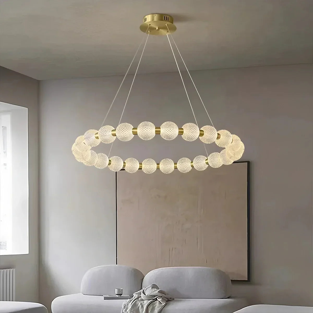 Moderner Ring-Kronleuchter mit Perlen für das Wohnzimmer | Desfino