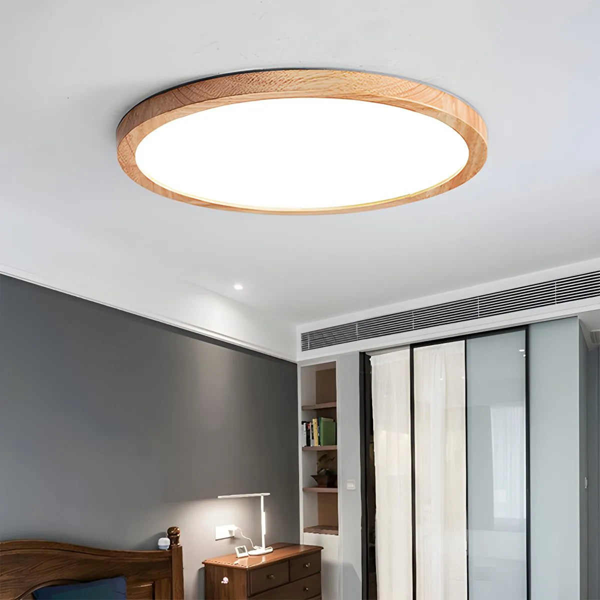 Modern Wood Round Ceiling Light for Bedroom | Desfino