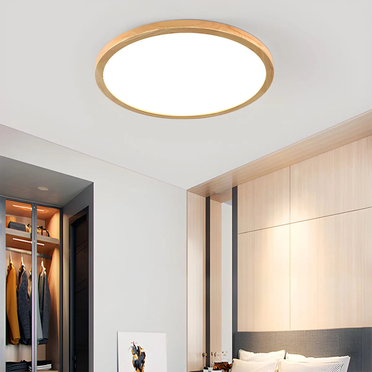 Modern Wood Round Ceiling Light for Bedroom | Desfino