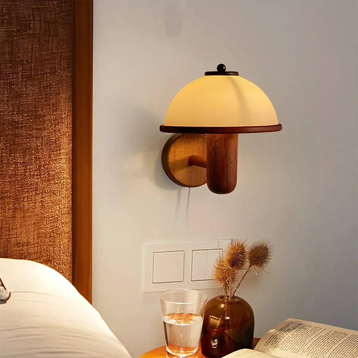 Mushroom Wood Wall Lamp for Bedroom | Desfino