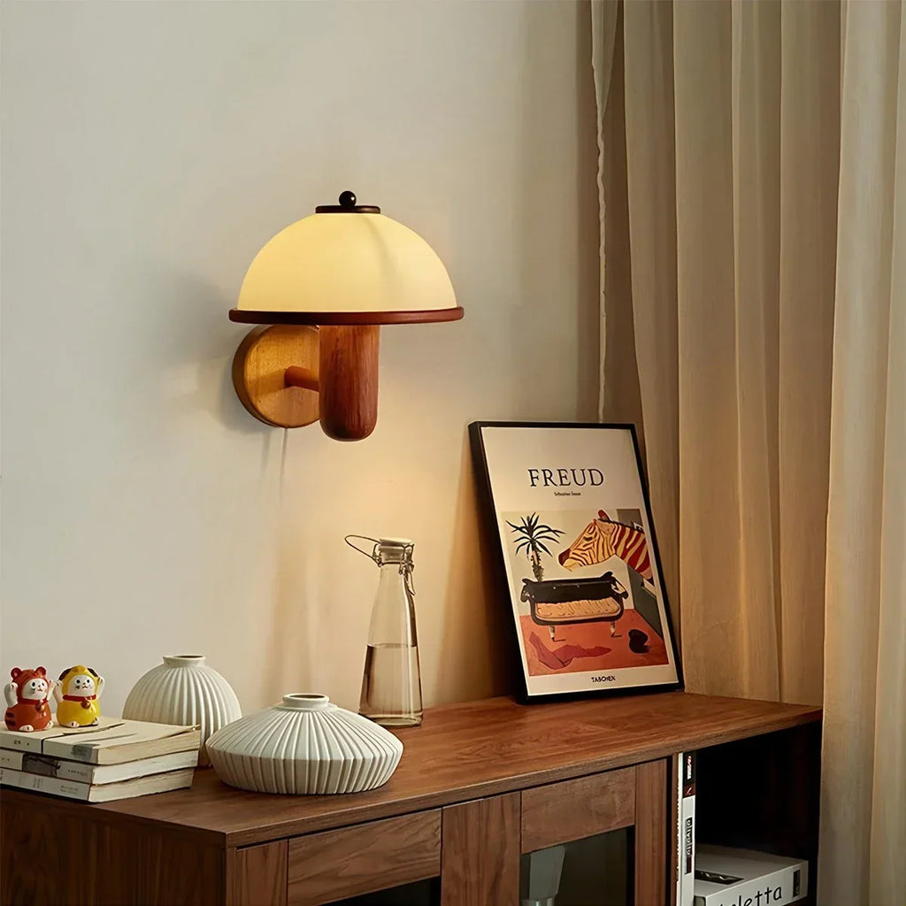 Mushroom Wood Wall Lamp for Bedroom | Desfino