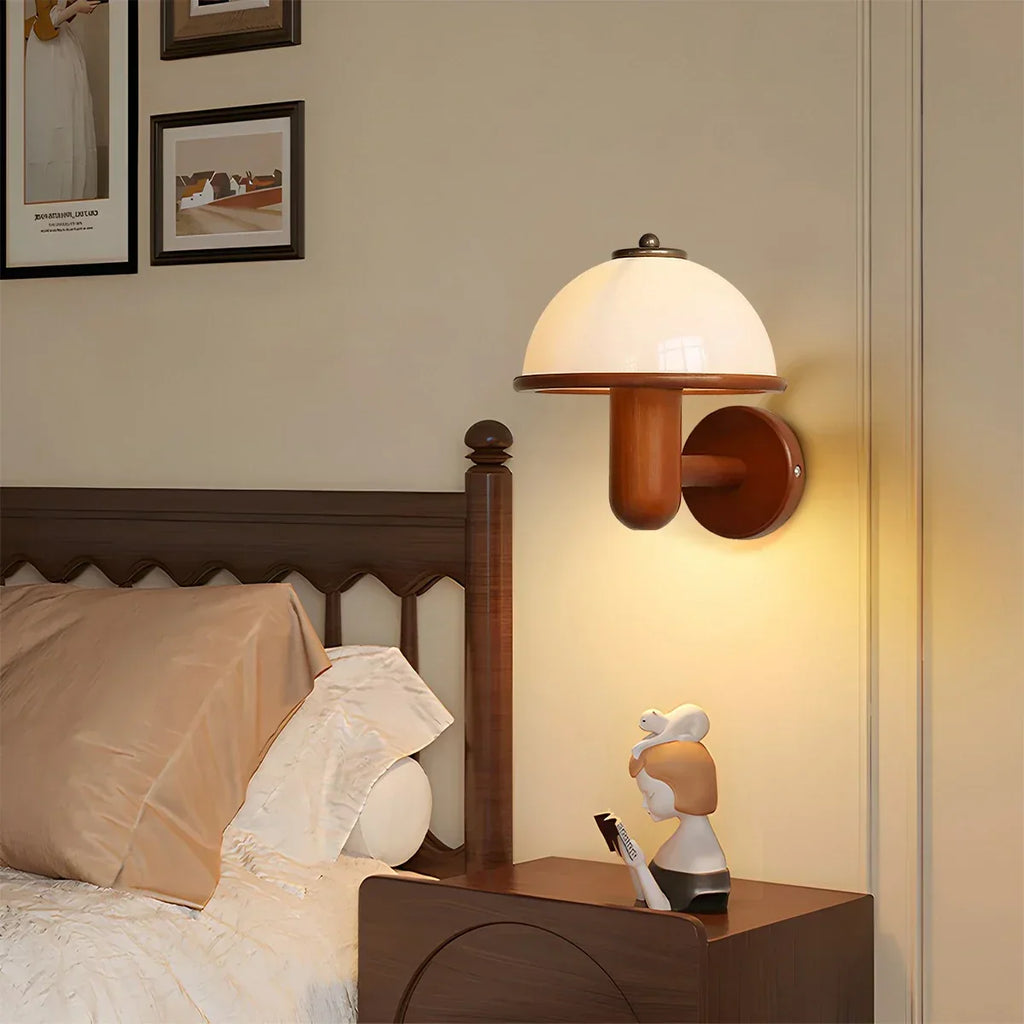 Mushroom Wood Wall Lamp for Bedroom | Desfino