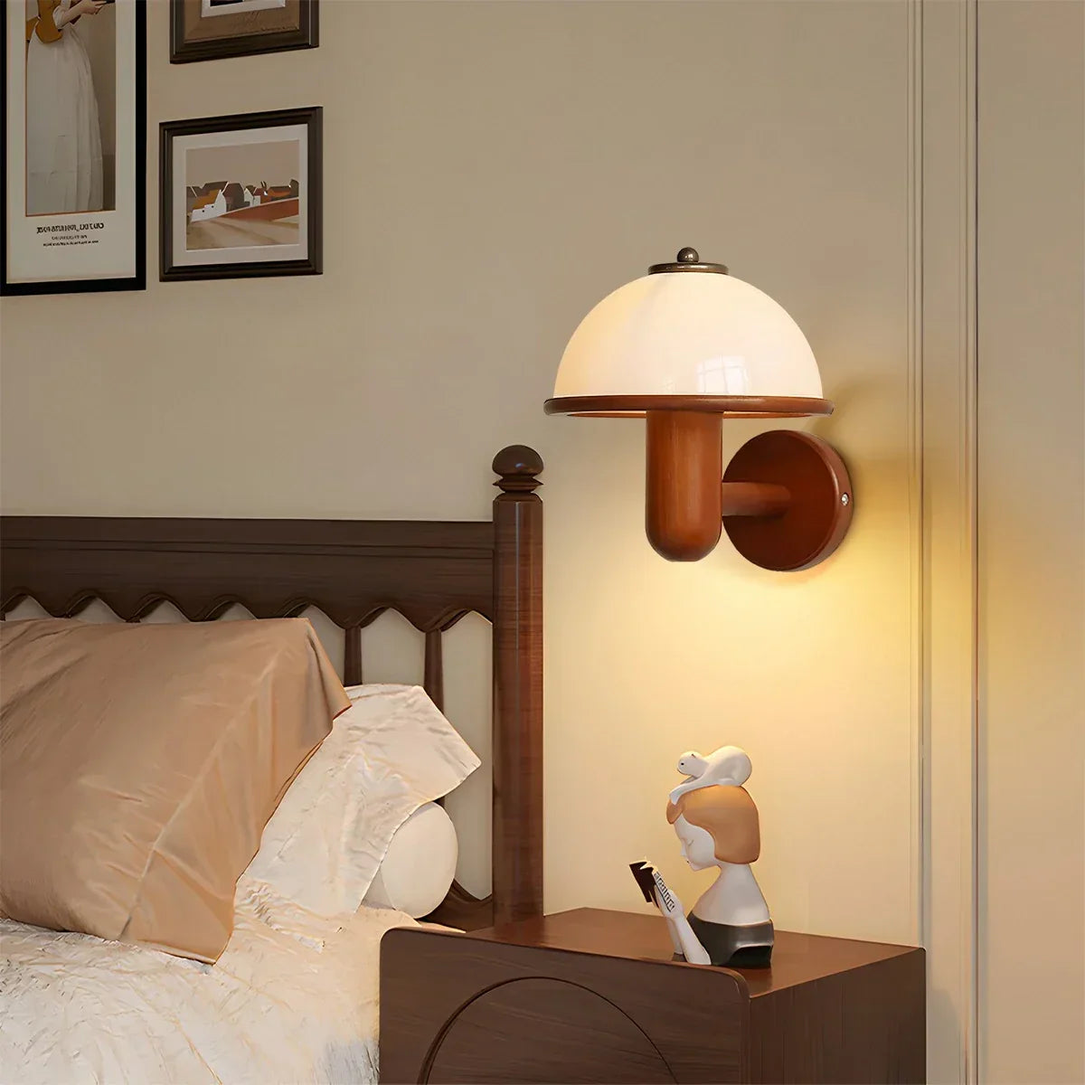 Mushroom Wood Wall Lamp for Bedroom | Desfino