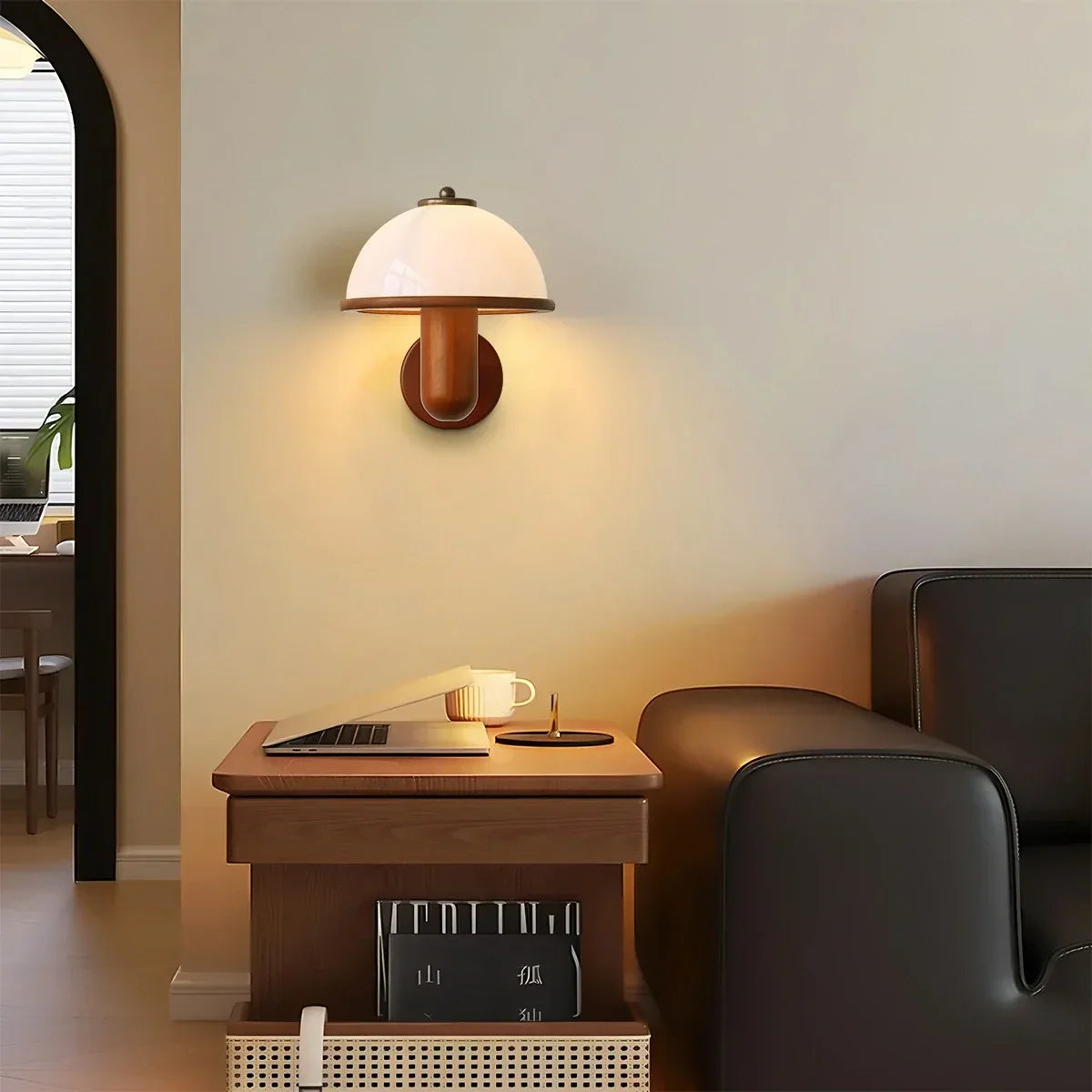 Mushroom Wood Wall Lamp for Bedroom | Desfino