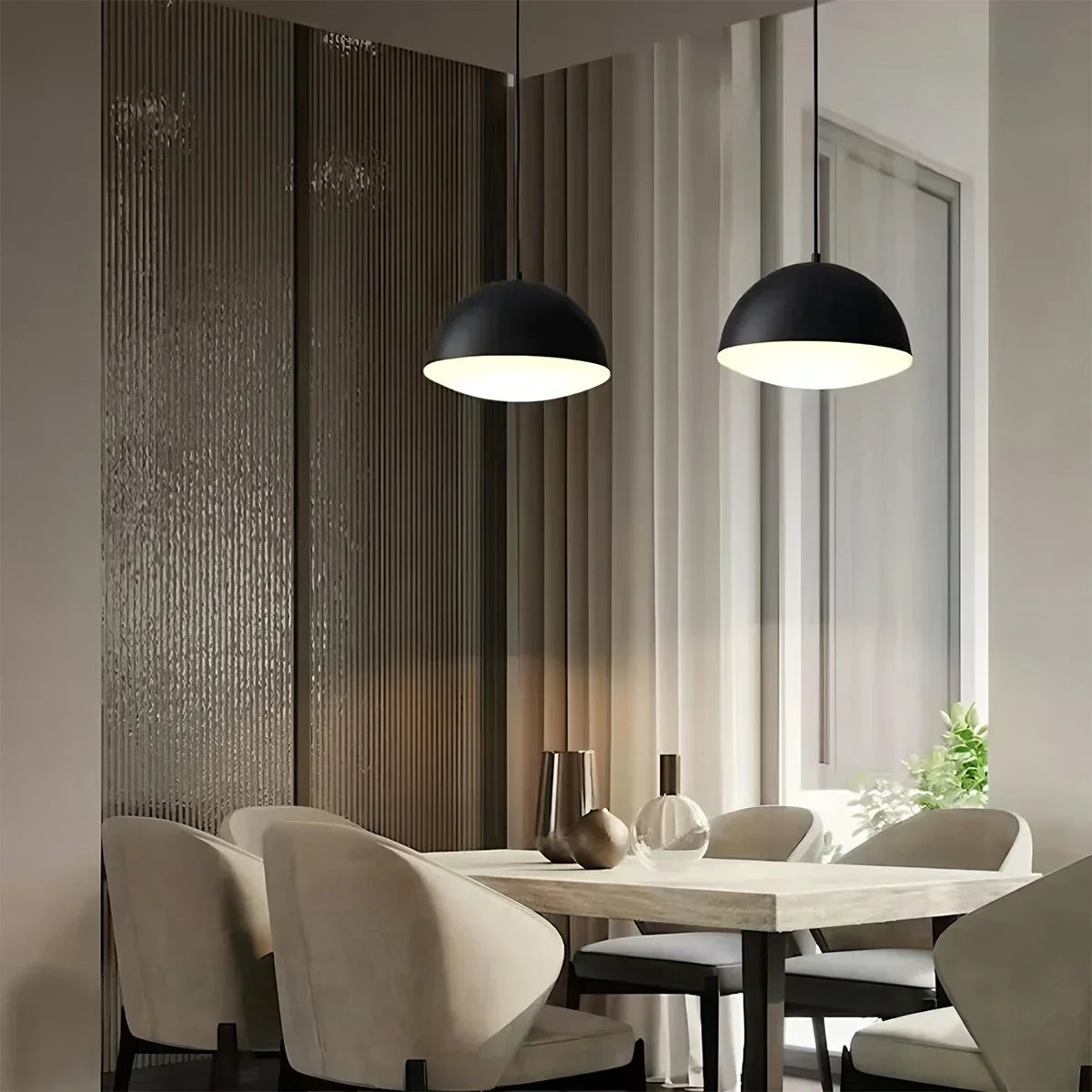 Nordische minimalistische schwarze halbrunde Pendelleuchte | Desfino