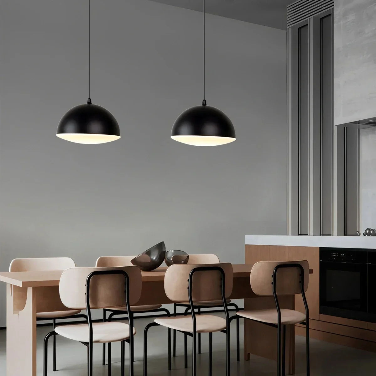 Nordische minimalistische schwarze halbrunde Pendelleuchte | Desfino