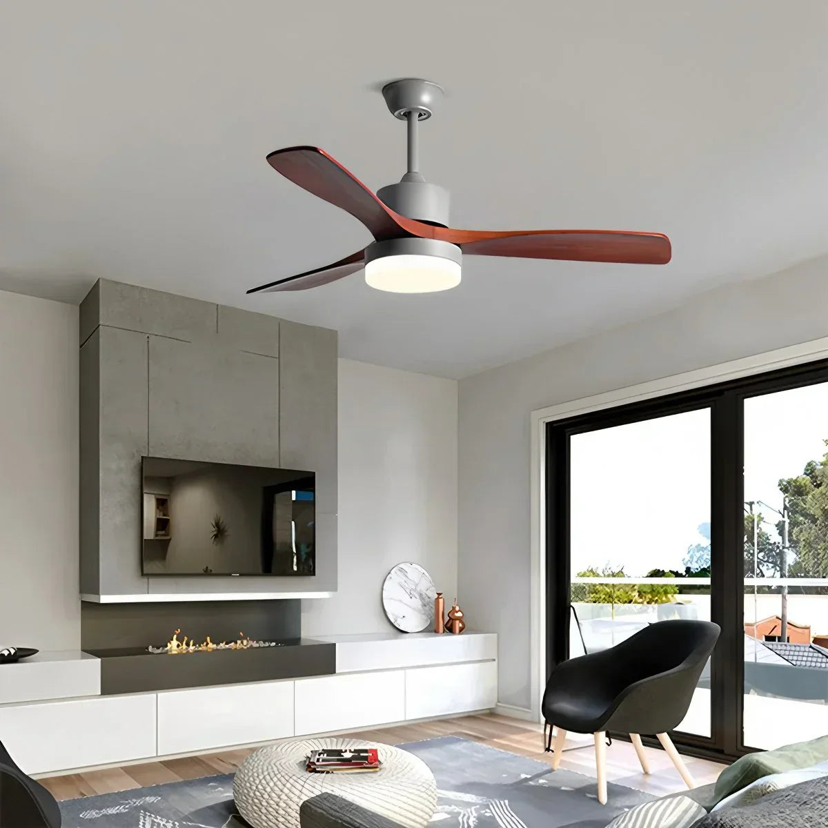 Deckenventilator mit Holz und Licht für das Wohnzimmer | Desfino