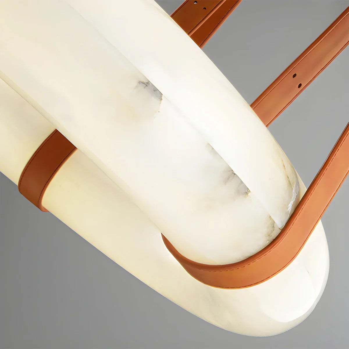 Round Spanish Alabaster Pendant Light Leather Hanging Wire | Desfino