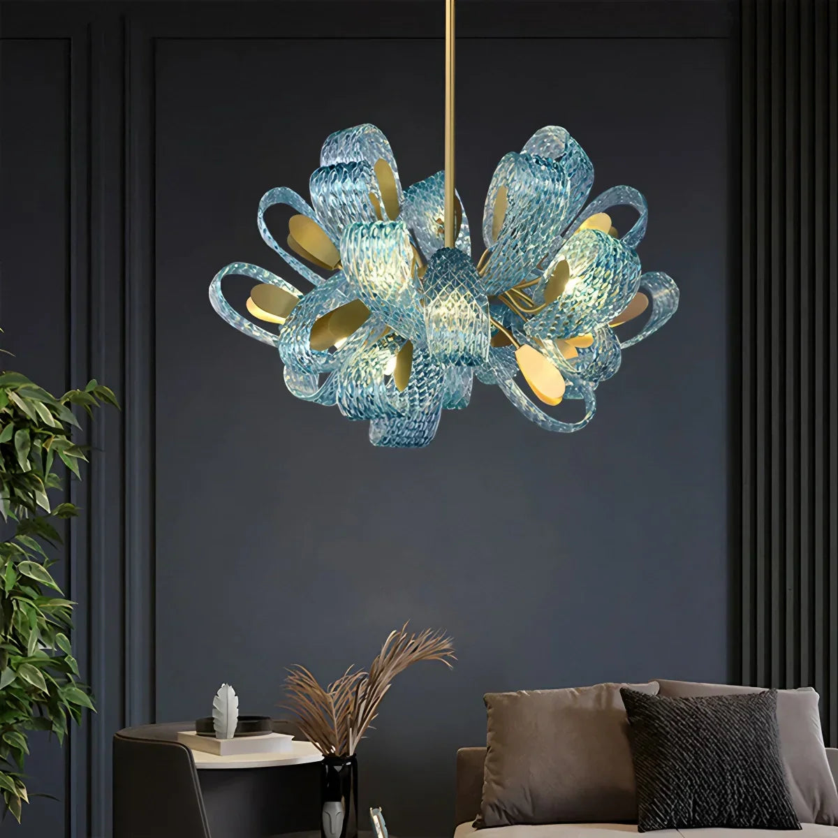 Peacock Blue Art Glass Chandelier for Dining Room | Desfino