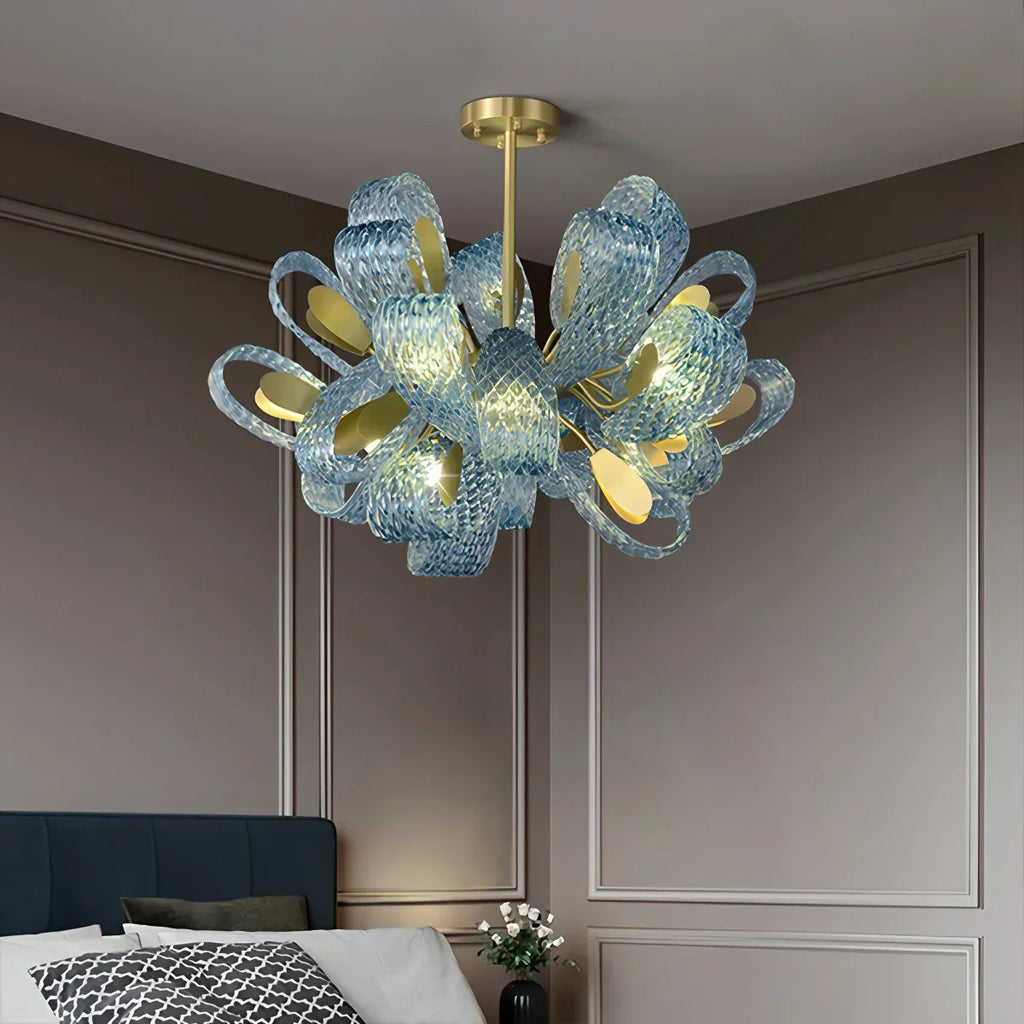 Peacock Blue Art Glass Chandelier for Dining Room | Desfino