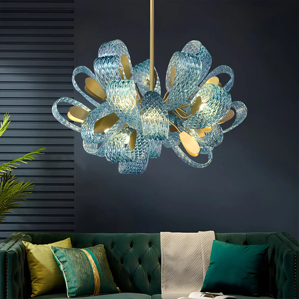 Peacock Blue Art Glass Chandelier for Dining Room | Desfino