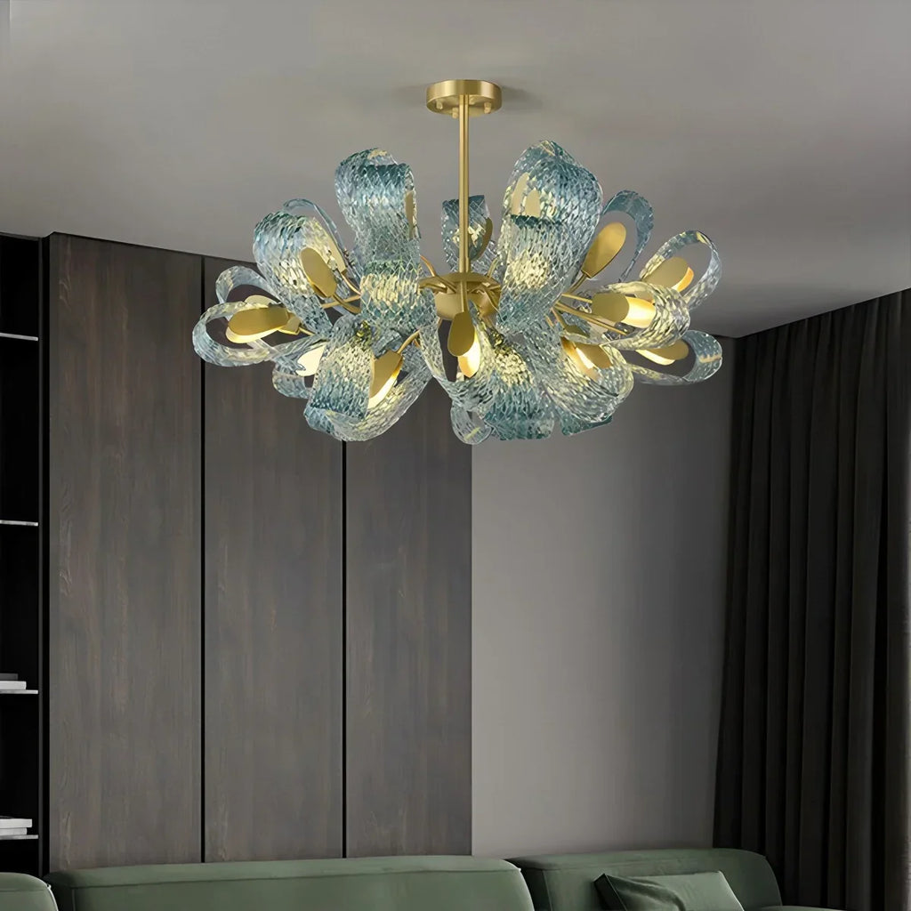 Peacock Blue Art Glass Chandelier for Dining Room | Desfino