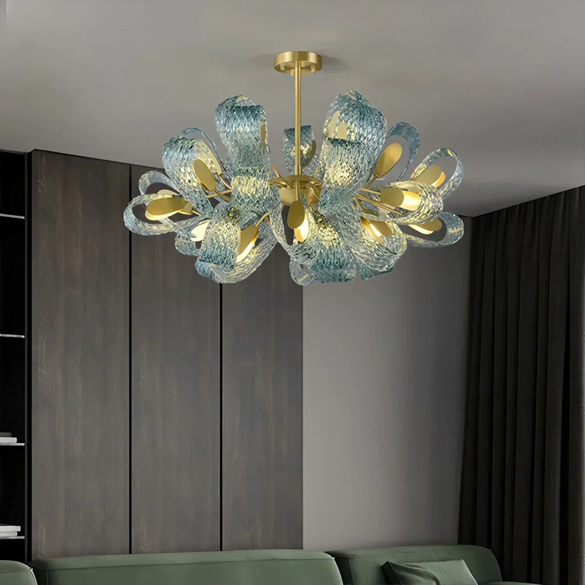 Peacock Blue Art Glass Chandelier for Dining Room | Desfino