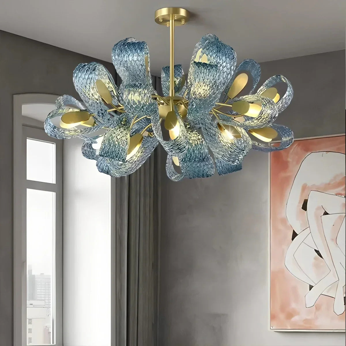 Peacock Blue Art Glass Chandelier for Dining Room | Desfino