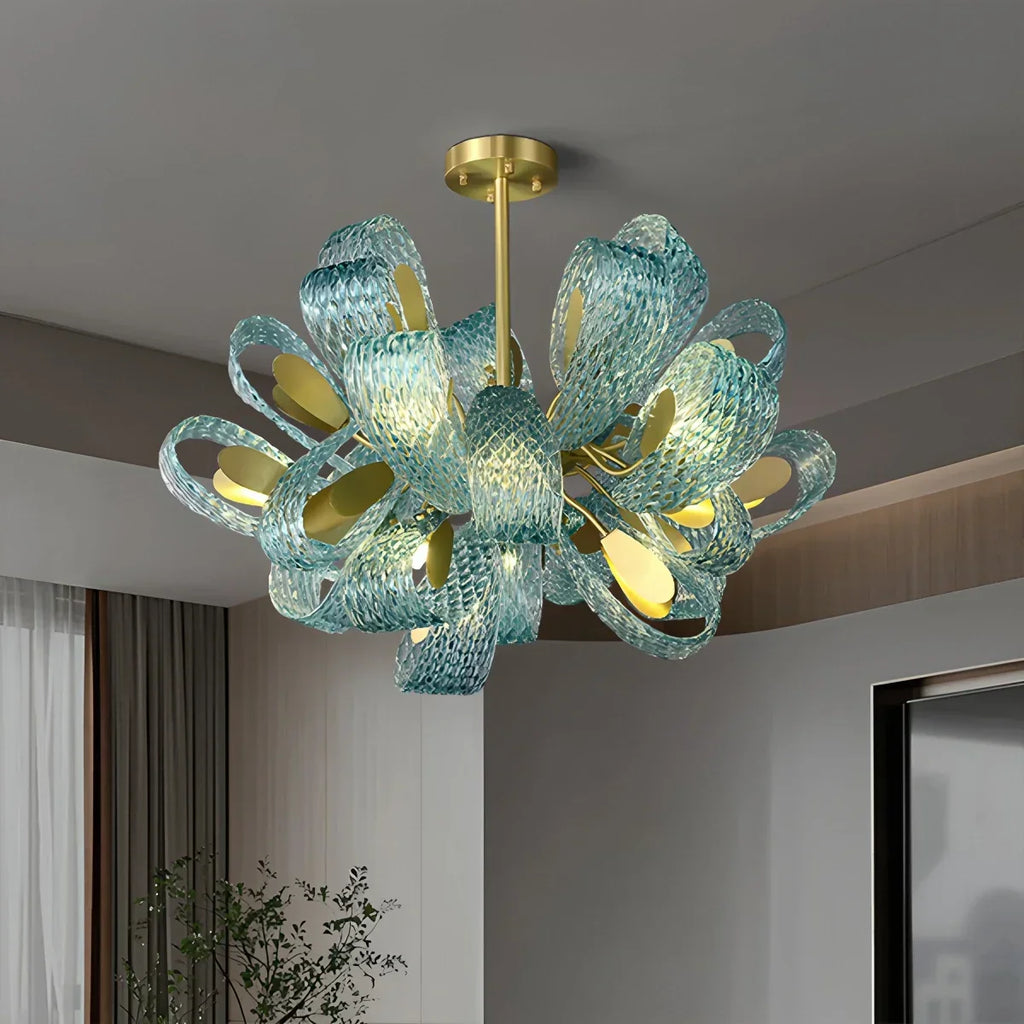 Peacock Blue Art Glass Chandelier for Dining Room | Desfino