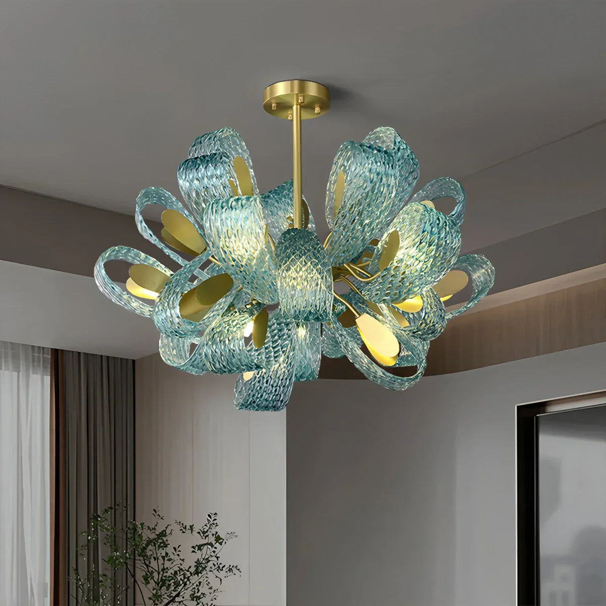 Peacock Blue Art Glass Chandelier for Dining Room | Desfino