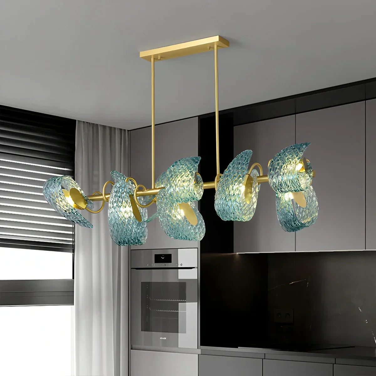 Peacock Blue Art Glass Chandelier for Dining Room | Desfino