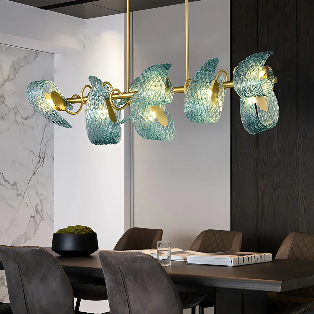 Peacock Blue Art Glass Chandelier for Dining Room | Desfino